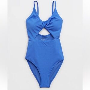 Aerie Shine Pique Twist Scoop One Piece Swimsuit – Medium –‎ Blue
